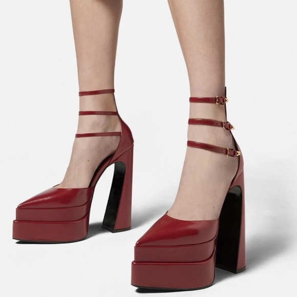 Versace Aevitas Platform Burgundy Heels - Picture 2 of 5